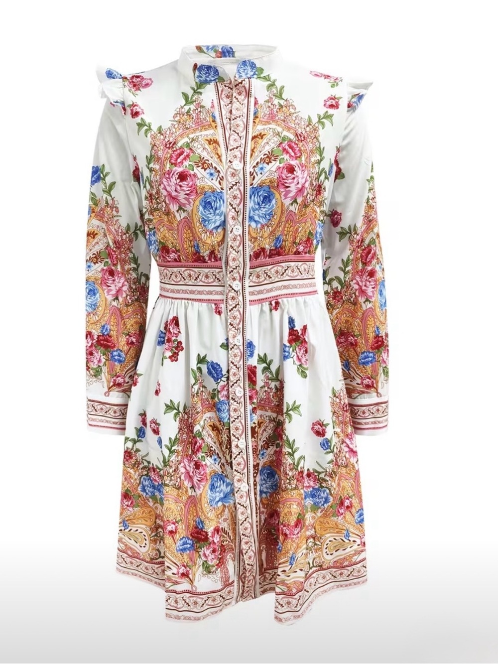 SHEIN White Floral Paisley Mini Dress with Pink & Blue Accents - Picture 4 of 14